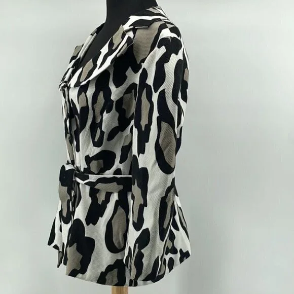 SANDRO Sportswear Blazer Animal Print Jacket 3/4 length sleeve button front sz L - Picture 6 of 7